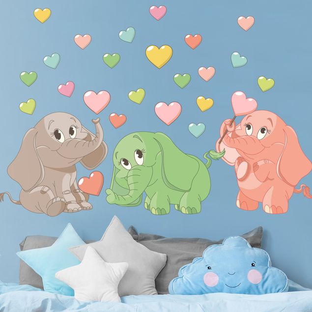 Wall stickers elefant Rainbow elephant babies with colorful hearts