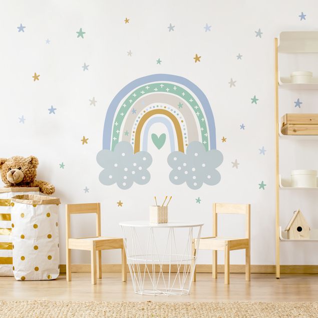 Universe wall stickers Rainbow with clouds blue turquoise