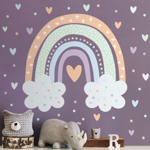 Wall stickers rainbow Rainbow with clouds pastel