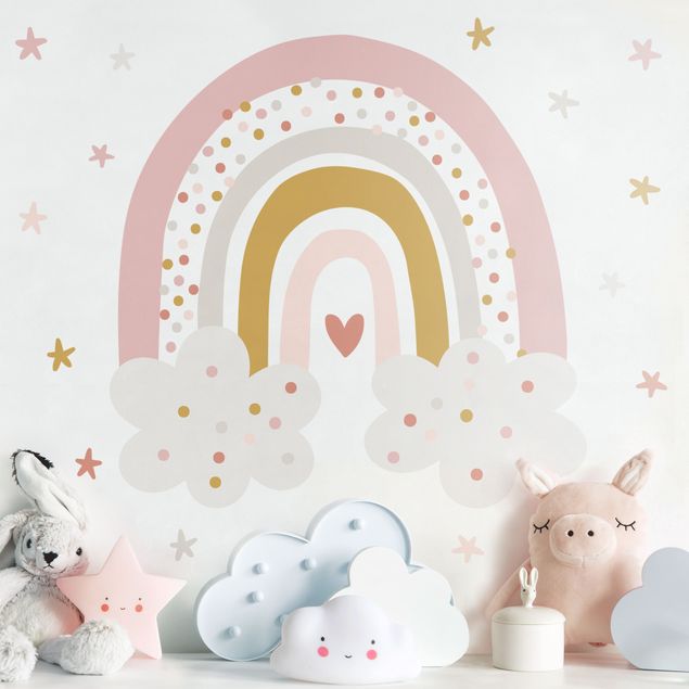 Nursery decoration Rainbow with clouds pink