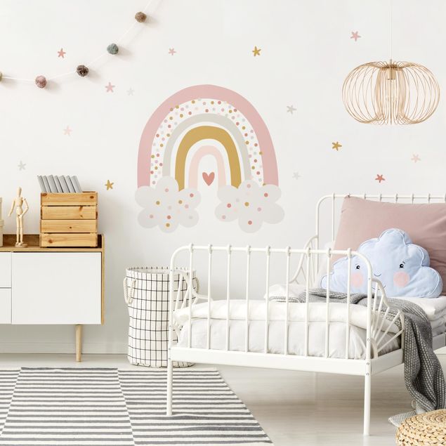 Romantic wall stickers Rainbow with clouds pink