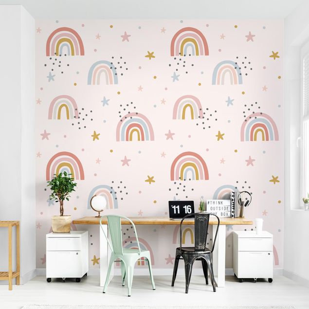 Modern wallpaper designs Rainbow World With Stars And Dots