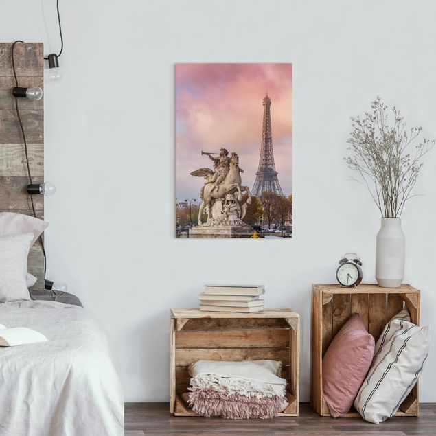 Paris canvas wall art Statue Of Horseman In Front Of Eiffel Tower