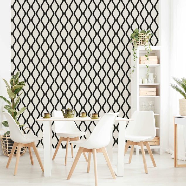 Geometric pattern wallpaper Retro Pattern With Waves In Black