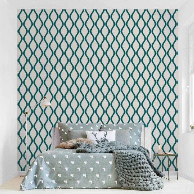 Kitchen Retro Pattern With Waves In Emerald