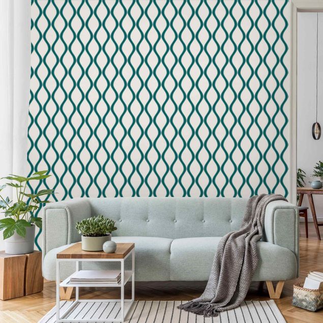 Geometric pattern wallpaper Retro Pattern With Waves In Emerald