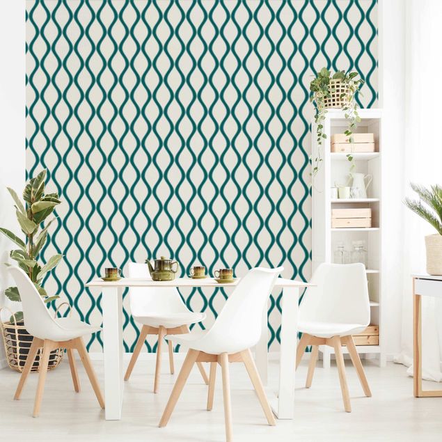 Aesthetic vintage wallpaper Retro Pattern With Waves In Emerald