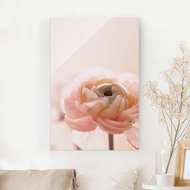 Glass prints rose Focus On Light Pink Flower