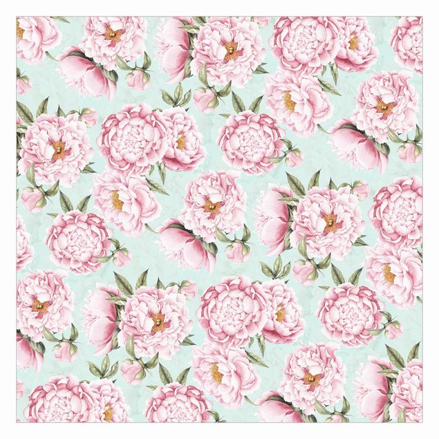 Aesthetic pink wallpaper Pink Flowers On Mint Green In Watercolour
