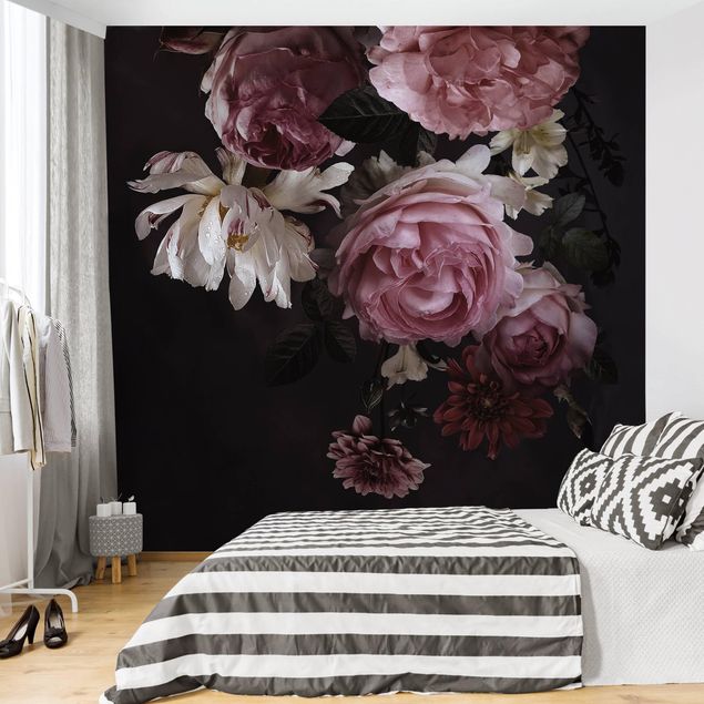 Wallpapers rose Pink Flowers On Black Vintage