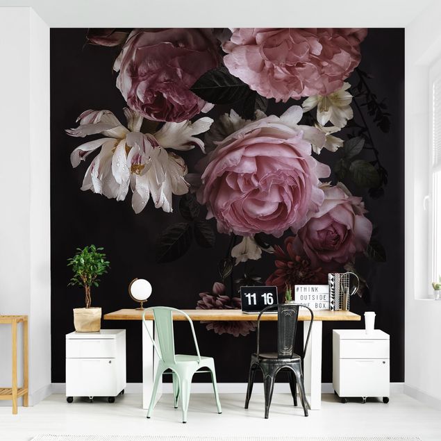 Wallpapers flower Pink Flowers On Black Vintage