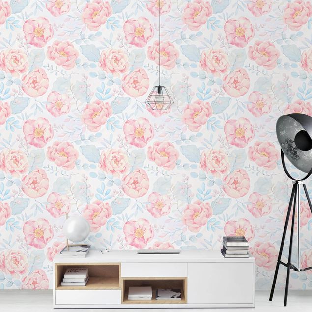 Wallpapers rose Pink Flowers With Light Blue Leaves