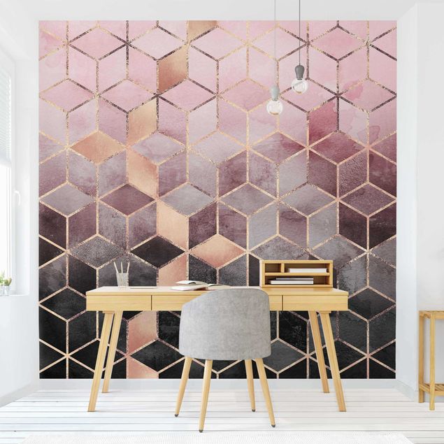 Modern wallpaper designs Pink Grey Golden Geometry