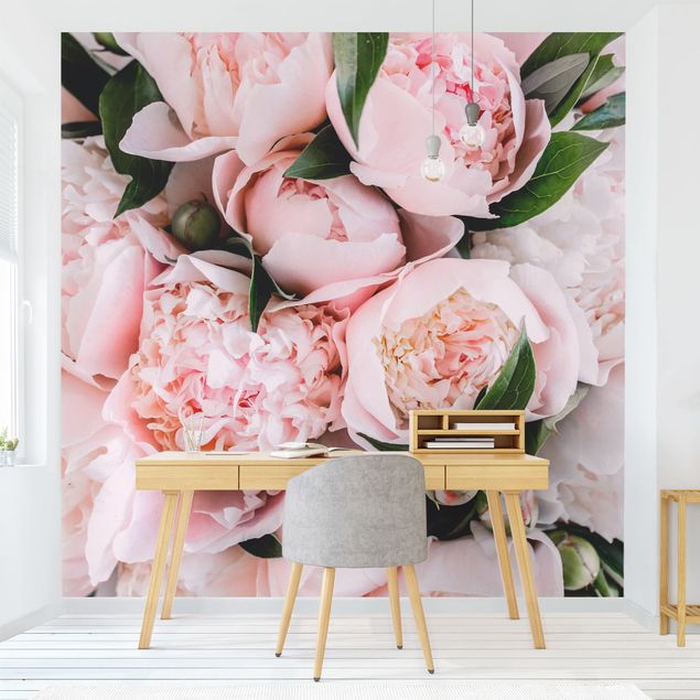 Floral wallpaper Pink Peonies With Leaves