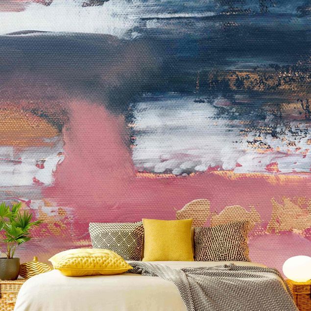 Modern wallpaper designs Pink Storm With Gold
