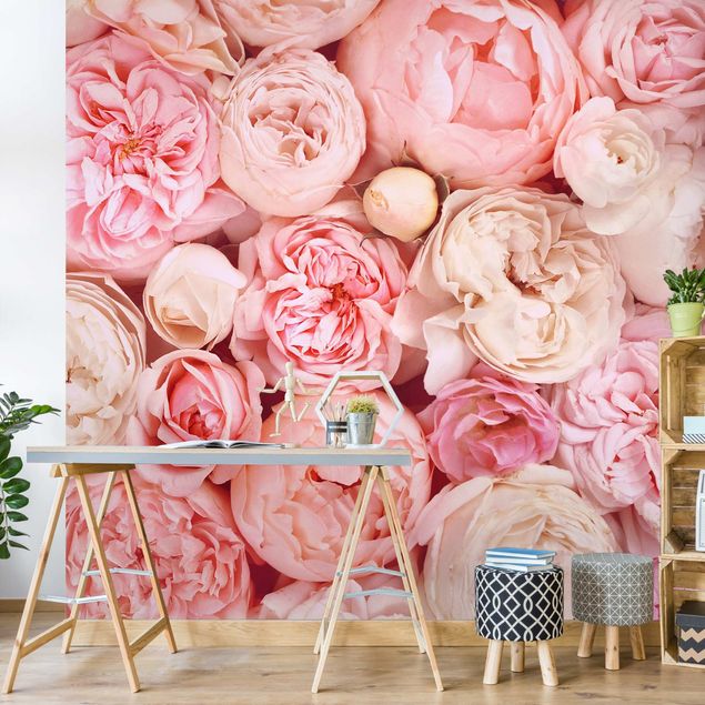 Floral wallpaper Roses Rosé Coral Shabby