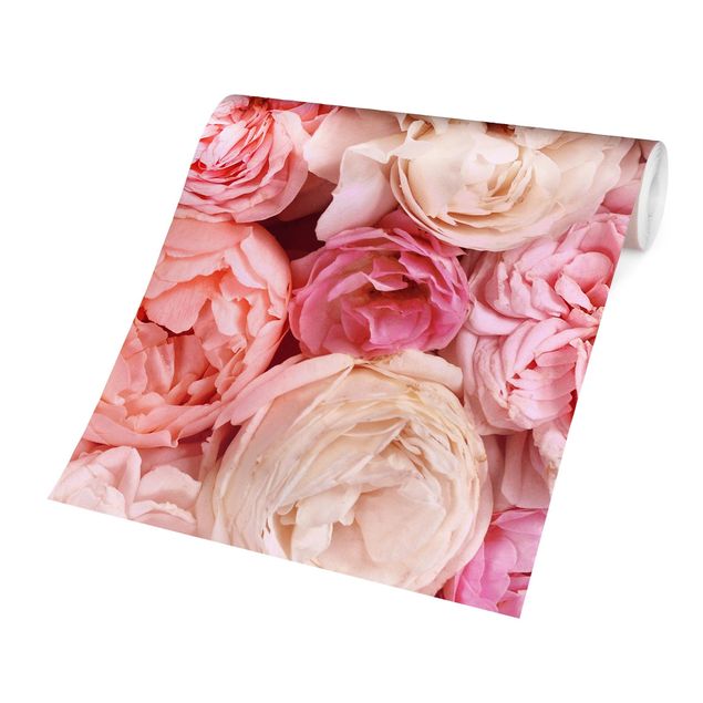 Country style wallpaper Roses Rosé Coral Shabby