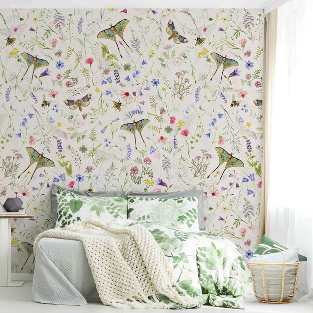 Aesthetic butterfly wallpaper Butterflies With Flowers On Cream Colour