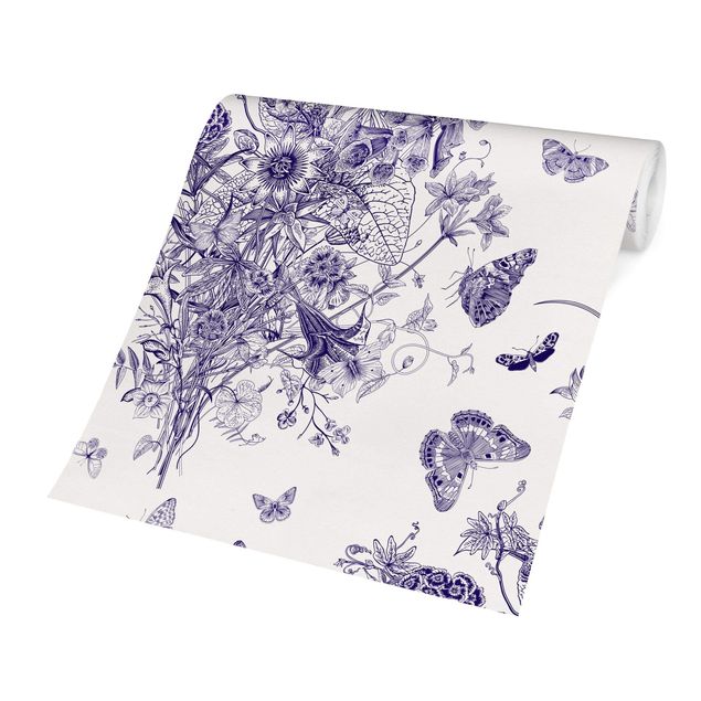 Modern wallpaper designs Butterflies Around Floral Island In Purple