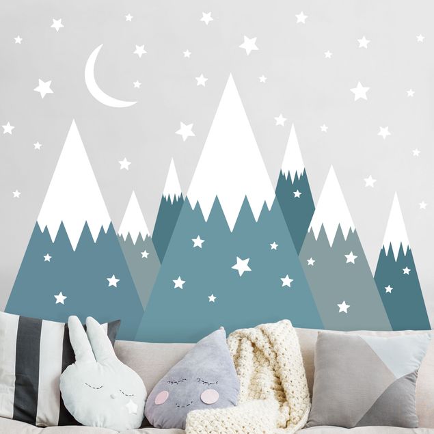 Nursery decoration Snow Covored Mountains Stars And Moon