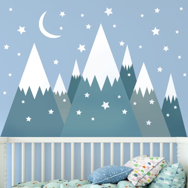 Universe wall stickers Snow Covored Mountains Stars And Moon