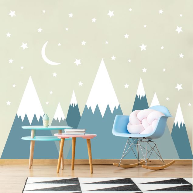Star wall decals Snow Covored Mountains Stars And Moon