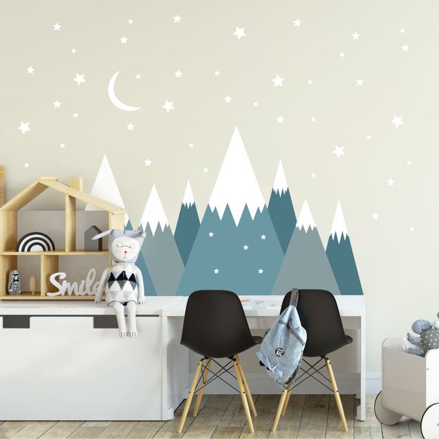 Wall decal Snow Covored Mountains Stars And Moon