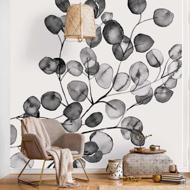 Black and white aesthetic wallpaper Black And White Eucalyptus Twig Watercolour