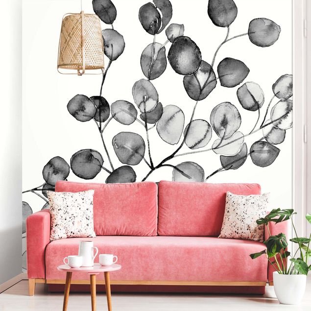 Modern wallpaper designs Black And White Eucalyptus Twig Watercolour