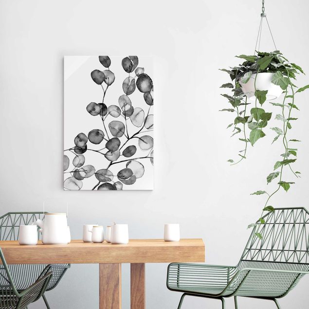 Glass prints flower Black And White Eucalyptus Twig Watercolour