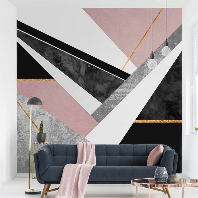 Geometric shapes wallpaper Black And White Geometry With Gold