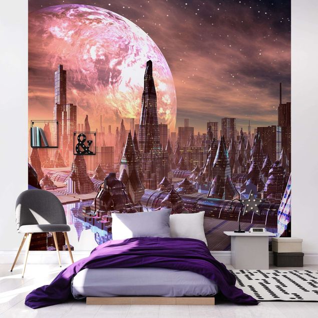 Self adhesive wallpapers Sci-Fi City With Planets