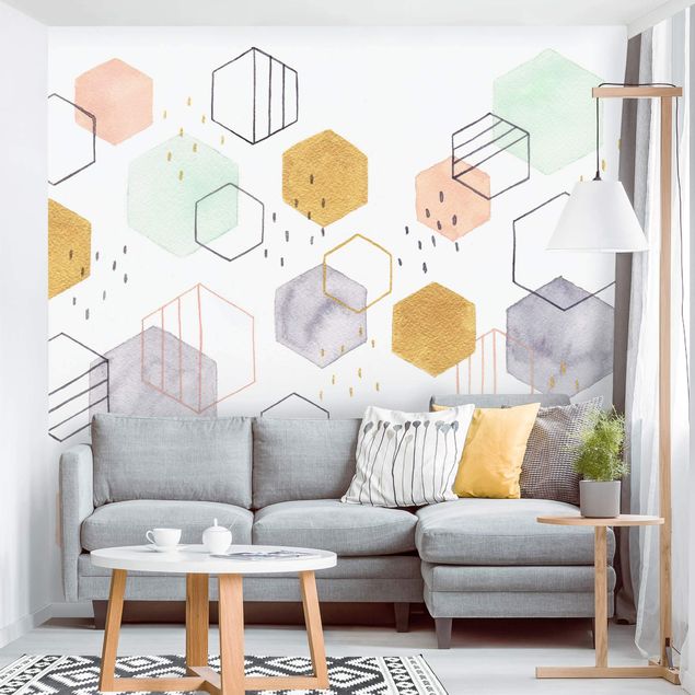 Contemporary wallpaper Hexagonal Scattering I