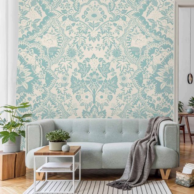 Kitchen Shabby Baroque Wallpaper In Azure