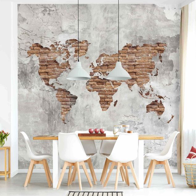 Wallpapers modern Shabby Concrete Brick World Map