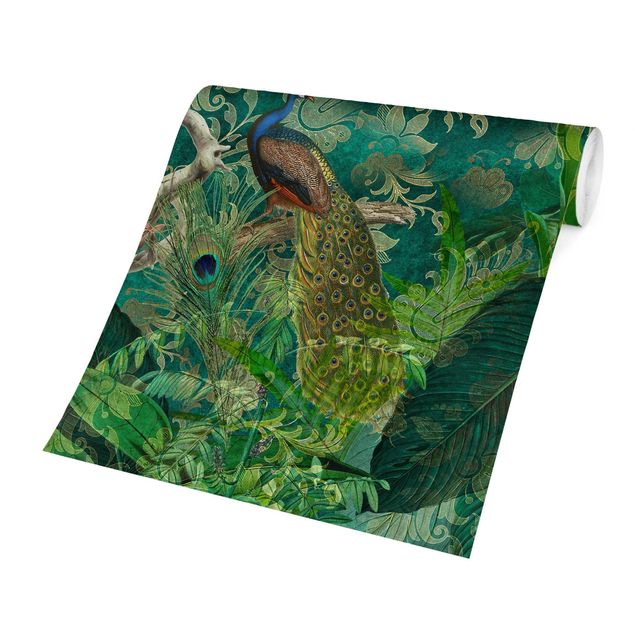 Aesthetic vintage wallpaper Shabby Chic Collage - Noble Peacock II
