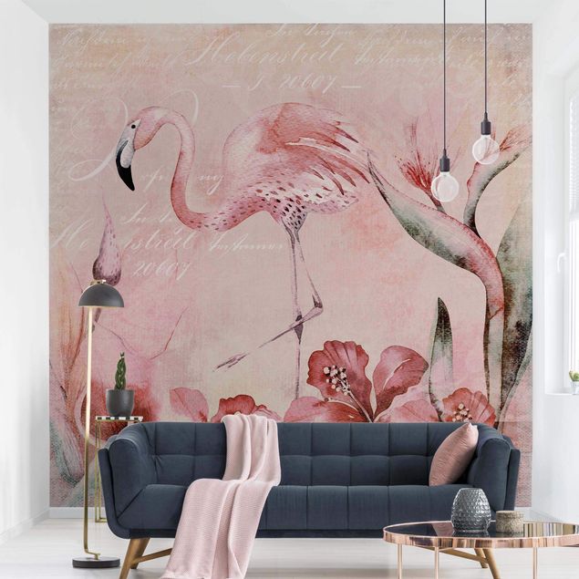 Wallpapers flower Shabby Chic Collage - Flamingo