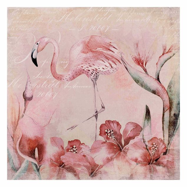 Retro wallpaper Shabby Chic Collage - Flamingo