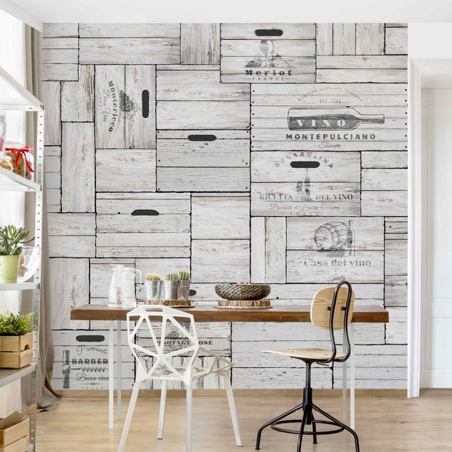 Wood panel wallpaper Shabby Wooden Crates