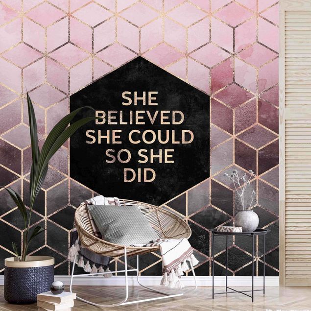 Geometric pattern wallpaper She Believed She Could Rosé Gold