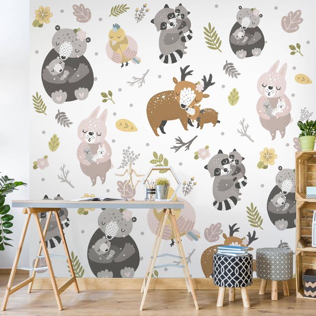 Modern wallpaper designs Scandinavian Animal Family Hugging