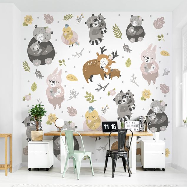 Wallpapers patterns Scandinavian Animal Family Hugging
