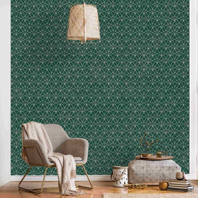 Geometric shapes wallpaper Emerald Art Deco Line Pattern