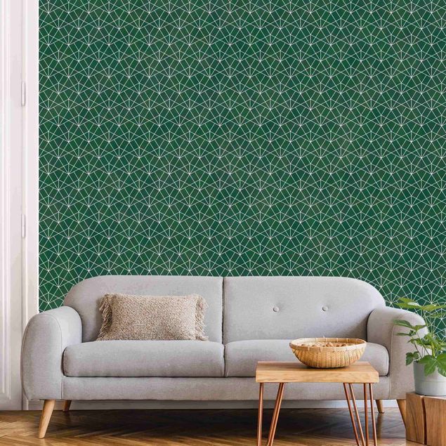 Vintage aesthetic wallpaper Emerald Art Deco Line Pattern