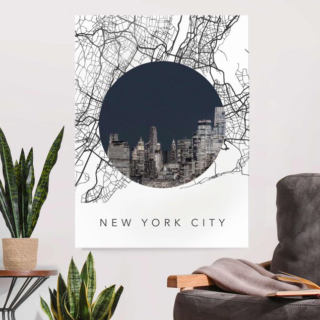 Glass prints New York Map Collage New York City