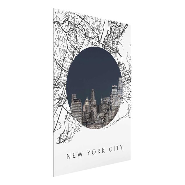 Glass prints architecture and skylines Map Collage New York City