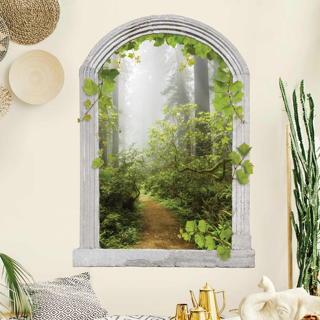 Wall stickers stone Steinbogen foggy forest path with tendrils