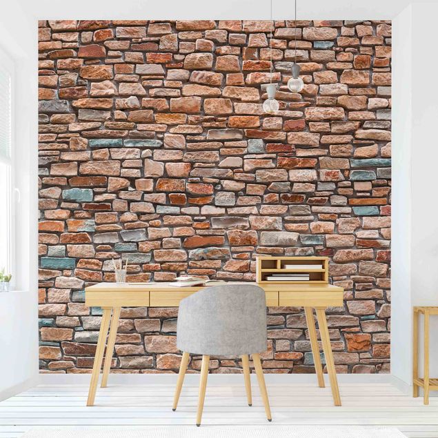 Wallpapers rubble Stone Look Red Turquoise