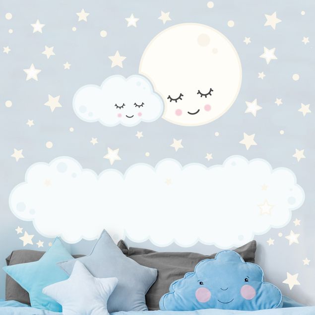 Nursery decoration Star moon cloud with sleeping eyes