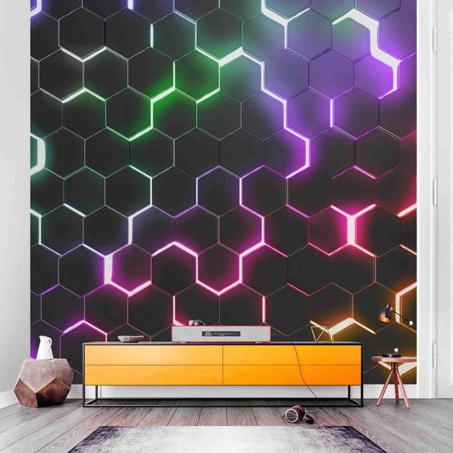 Kitchen Hexagonal Pattern With Neon Light